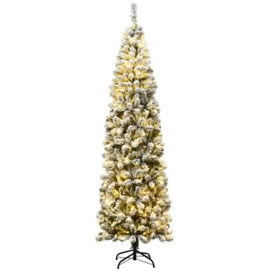 Costway 4.5/6/7.5 Ft Pre-lit Snow Flocked Artificial Pencil Christmas Pine Tree with 150/250/350 LED Lights image {10}