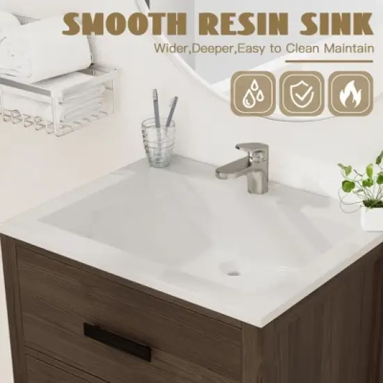 Hyleory 24" KD Freestanding Bathroom Vanity with Resin Single Sink, 3 Drawers image {8}