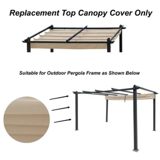 DOMETOUR Replacement Canopy Top Cover Fabric for 13 x 10 Ft Outdoor Patio Retractable Pergola Sun-shelter Canopy-Khaki image {3}