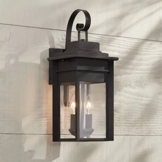 Franklin Iron Works Bransford Mission Outdoor Wall Light Fixture Black Specked Gray 17" Clear Glass Panels for Post Exterior Barn Deck House Porch image {1}