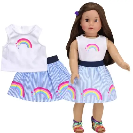 Sophia&rsquo;s Rainbow Shirt and Striped Skirt for 18" Dolls, Multicolor image {2}