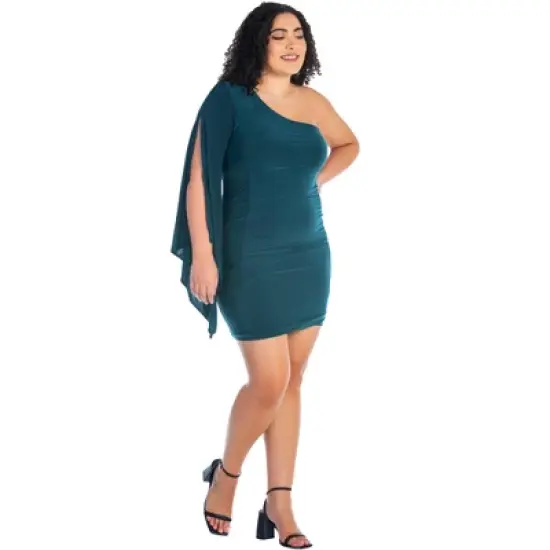 Womens Plus Size One Shoulder Drape Bodycon Dress image {1}