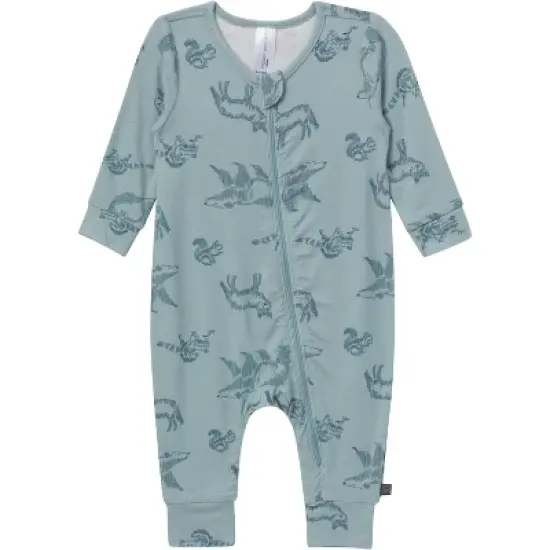 Modern Moments by Gerber Baby Boys' 2-Pack Long Sleeve Footless Rompers, Blue image {2}