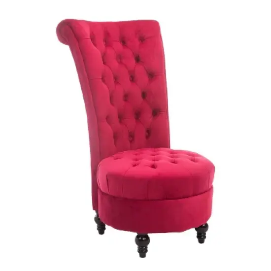 HOMCOM High Back Accent Chair, Upholstered Armless Chair, Retro Button-Tufted Royal Design with Thick Padding and Rubberwood Leg, Crimson Red image {3}