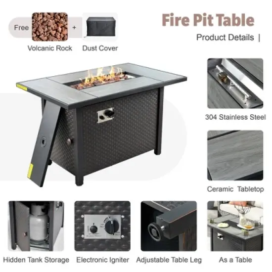 Tenaya 10pc Wicker Outdoor Patio Furniture Set Conversation Sofa with a Metal Fire Pit, Swivel Chairs and Cushions image {12}