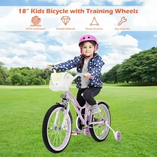 Costway 18'' Kids Bike Toddlers Freestyle Adjustable Bicycle w/ Training Wheels image {4}