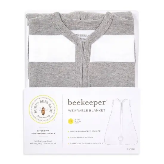 Burt's Bees Baby&reg; Beekeeper Wearable Blanket Organic Cotton - Rugby Stripes - Gray image {2}