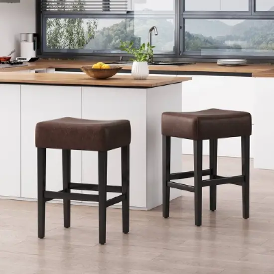 Set of 2 Lopez Backless Leather Counter Height Barstool - Christopher Knight Home image {5}