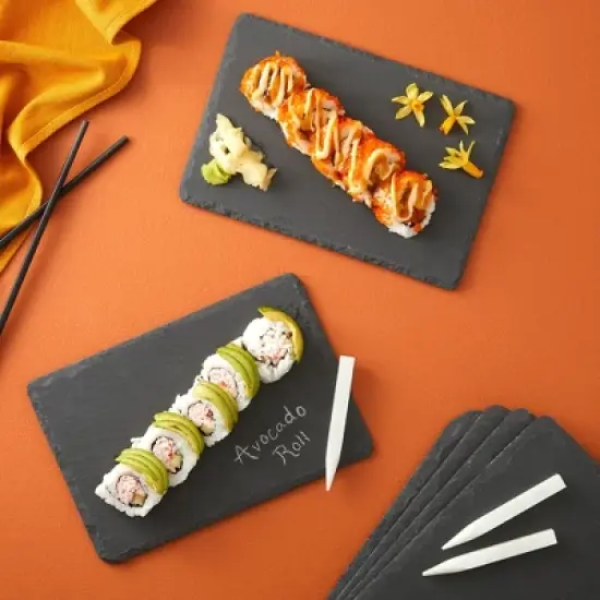 Juvale 6 Pack Mini Slate Charcuterie Boards Set with Chalk - Individual Stone Serving Plates for Cheese, Sushi, Food (6x8.7 in) image {2}