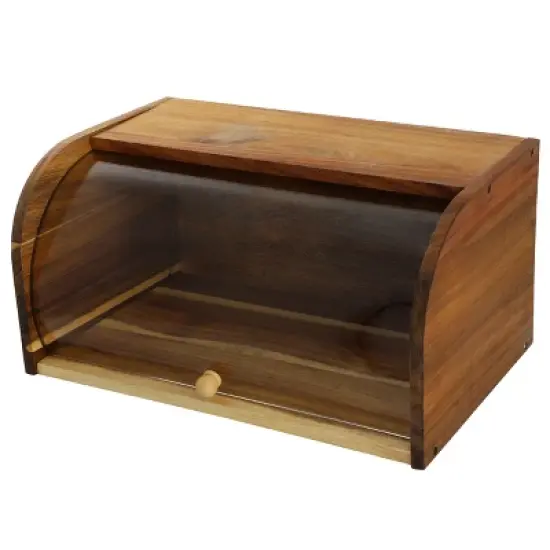 MegaChef Acacia Wood Bread Box with Sliding Plastic Lid image {1}