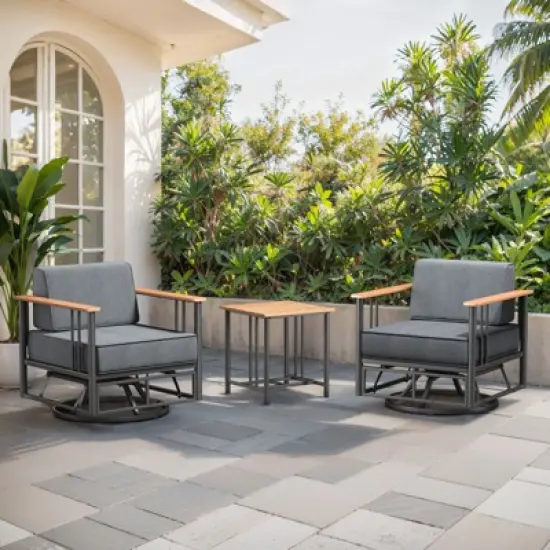 Belord Small Patio Furniture Set with 6" Thick Seat Cushion, Metal Outdoor Swivel Glider Chairs Set of 2 with Side Table, Comfort Thick Foam Cushion image {3}