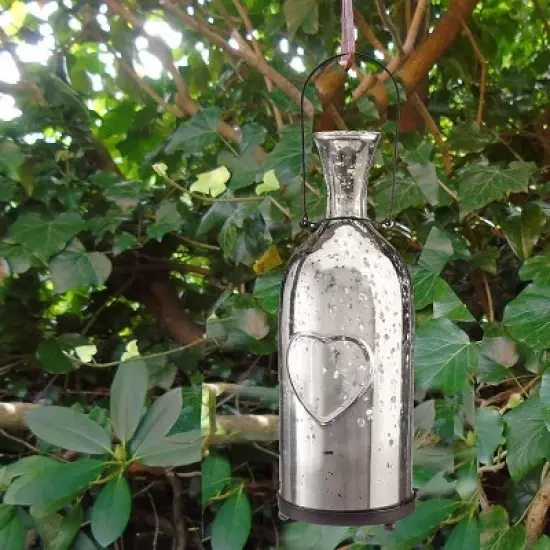 Livevie Champagne Collection Antique Silver Bottle Votive Candle Holders - Handmade Glass for Weddings and Elegant Home Decor (Set of 2) image {2}