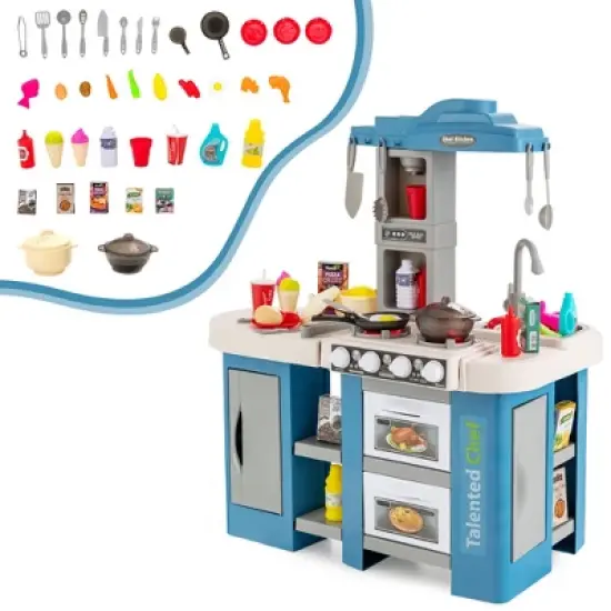 Costway Play Kitchen Set 67 PCS Kitchen Toy For Kids W/Food &Realistic Lights & Sounds image {10}