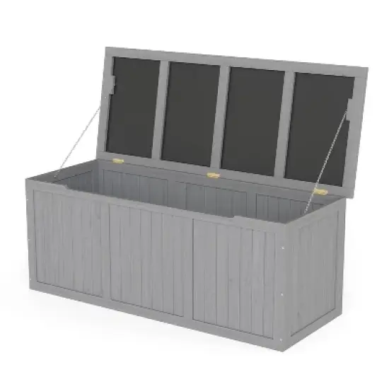Gulches 112 Gallon Outdoor Wooden Deck Box, Solid Wood Storage Box with Seat & Table Top for Patio Cushions Pool Toys Garden Tools image {7}