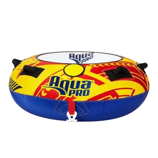 AquaPro 50 Inch Heavy Duty Double Stitched Nylon Deck Style Water Towable 1 Person Rider Tubes with Quick Rope Connection, Yellow and Red (2 Pack) image {2}