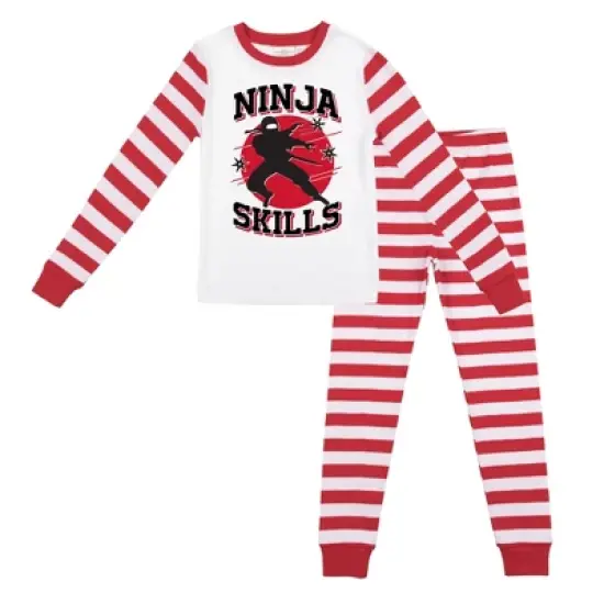 Ninja Skills Youth Boy's Red & White Striped Long Sleeve Shirt & Sleep Pants Set image {4}