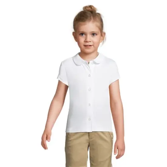 Lands' End School Uniform Girls Short Sleeve Button Front Peter Pan Collar Knit Shirt image {2}