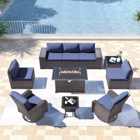 ALAULM 10PCS Outdoor Patio Furniture Set,PE Rattan Sectional Sofa Patio Conversation Sets image {11}