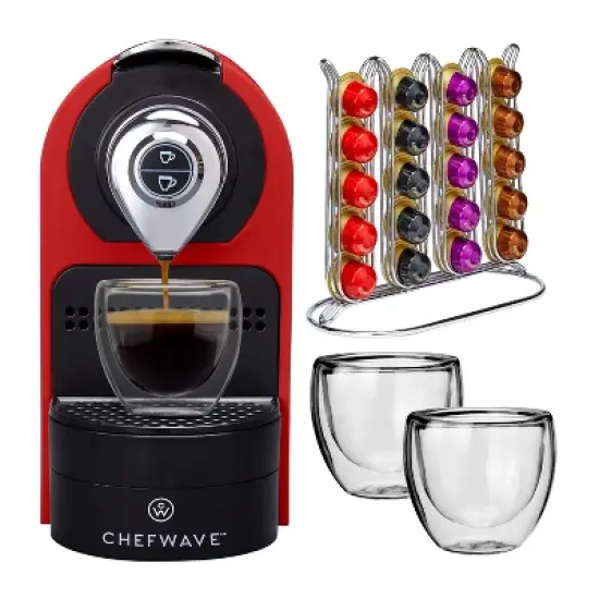 ChefWave Espresso Machine for Nespresso (Red), Capsule Holder, and Cups Bundle image {2}