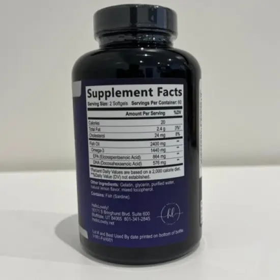 Omega 3 Fish Oil Triple Strength 2400 mg Softgels, Omega-3 Supplements, Natural Heart Health Brain & Joint Support - 120 Softgels By Hello Lovely! image {7}