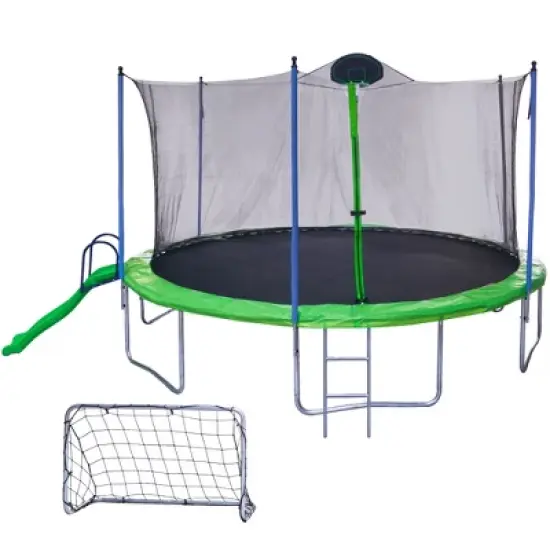 QingMoon 16FT Trampoline With 360 Degree Safety Net,With Slide,Ladder,Football Goal And Backboard,Recreational Trampoline for Kids and Adults image {9}