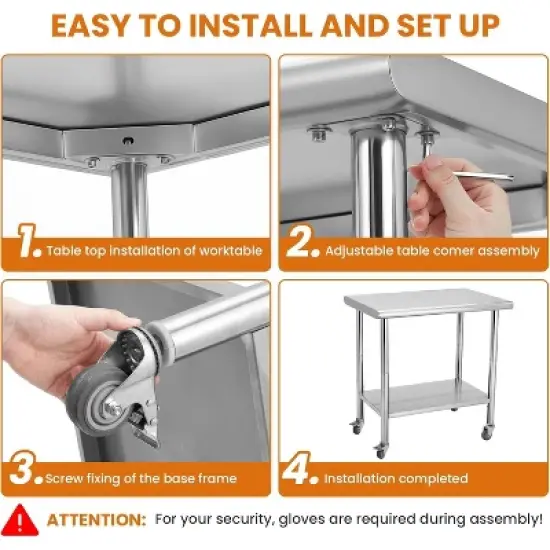 Heavy Duty Stainless Steel Work Table, Adjustable Height Utility Table for Home, Garage, and Restaurant Use image {5}