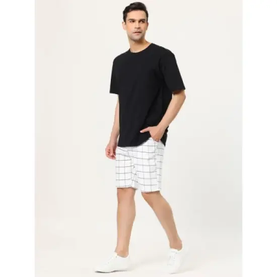 Lars Amadeus Men's Summer Plaid Shorts Slim Fit Flat Front Dress Checked Short Pants image {3}