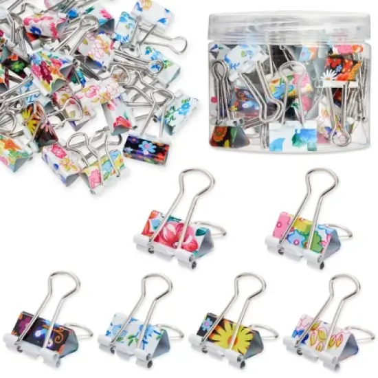 Juvale 40 Pack Cute Binder Clips for Paper, Notebooks, Planners, File Folders, Organization for School and Work, 6 Floral Designs. 1.5 x 0.75 In image {8}