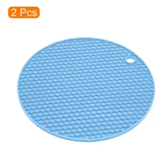 Unique Bargains Silicone Heat Resistant Non-Slip Flexible Trivet Mats Light Blue 2 Pcs image {2}
