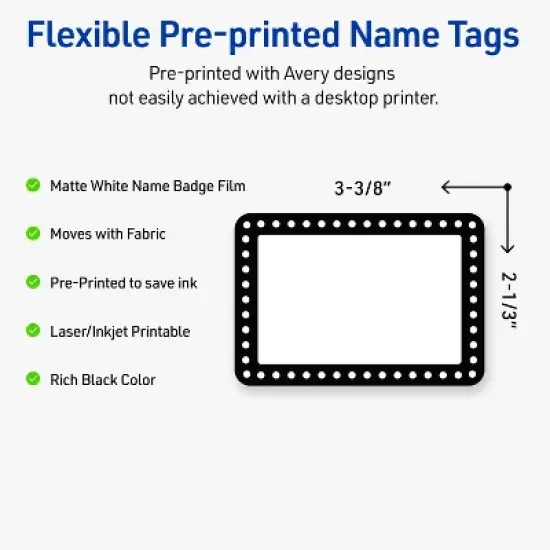 Avery&reg; Name Tags, 2-1/3" x 3-3/8", Black & White Polka Dots, 80ct image {1}