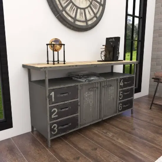Industrial Wood Buffet Gray - Olivia & May image {12}