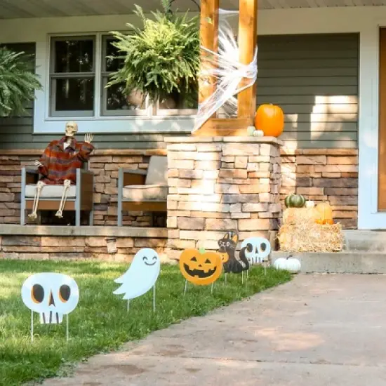 Big Dot of Happiness Jack-O'-Lantern Halloween - Black Cat Ghost Skull & Witch Hat Lawn Decor - Outdoor Kids Halloween Party Yard Decorations - 10 Pc image {1}