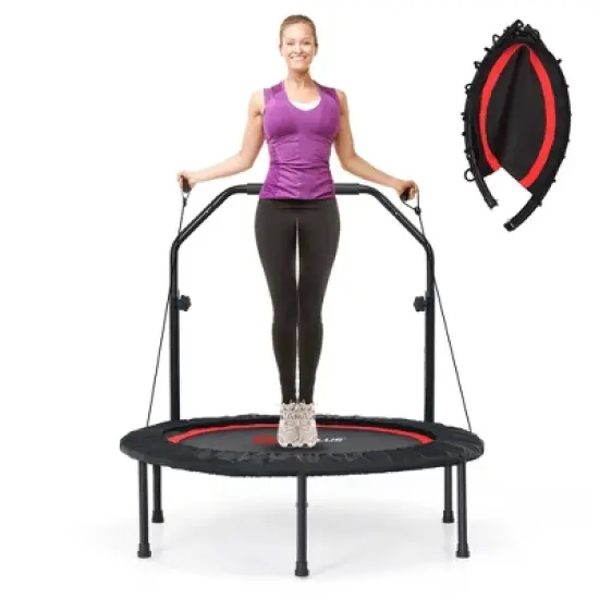 Costway 40'' Foldable Trampoline Fitness Rebounder with Resistance Bands Adjustable Home Green/Blue/Red image {12}
