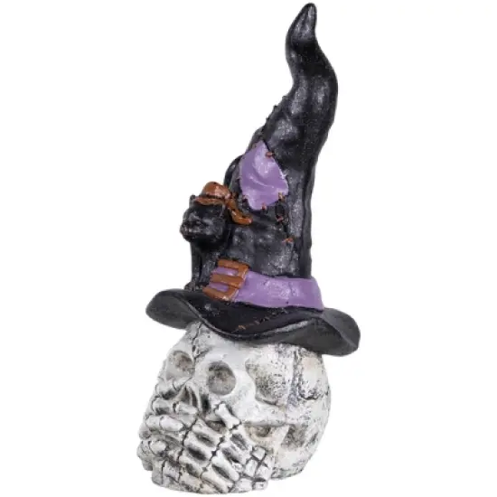 Northlight Skull in Witch Hat with Cat Halloween Decoration - 22.75" image {3}