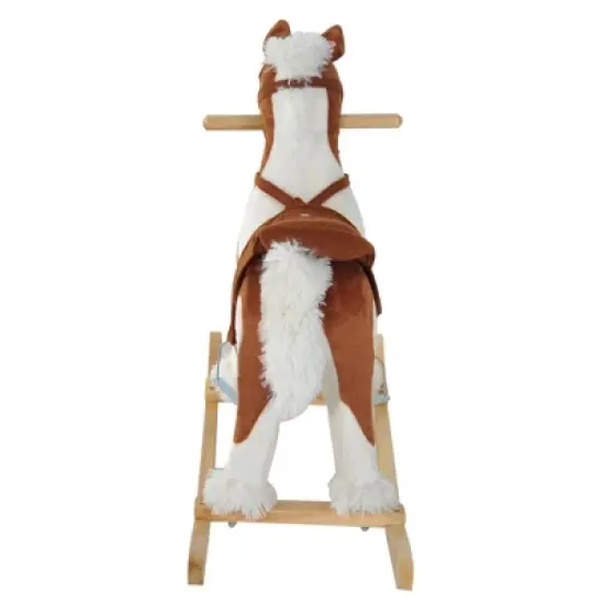 Qaba Kids Plush Ride-On Toy Rocking Horse Toddler Plush Animal Rocker with Nursery Rhyme Music - Light Brown / White image {4}