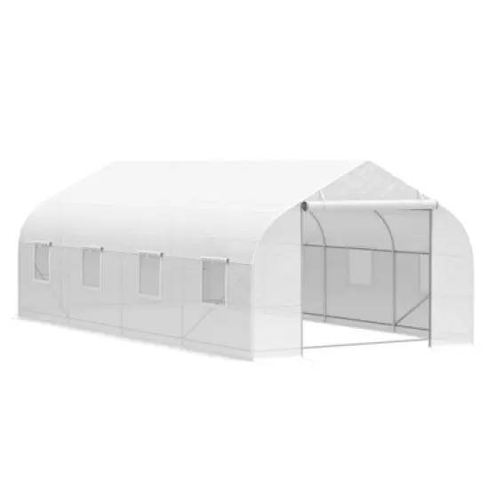 Outsunny 20' x 10' x 7' Tunnel Greenhouse Large Walk-In Warm House Deluxe High GardenHot House with 8 Roll Up Windows & Roll Up Door, Steel Frame image {7}