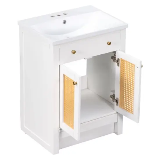 24" Bathroom Vanity with Single Undermount Sink, Combo Storage Cabinet with Pull-out Footrest White-ModernLuxe image {8}