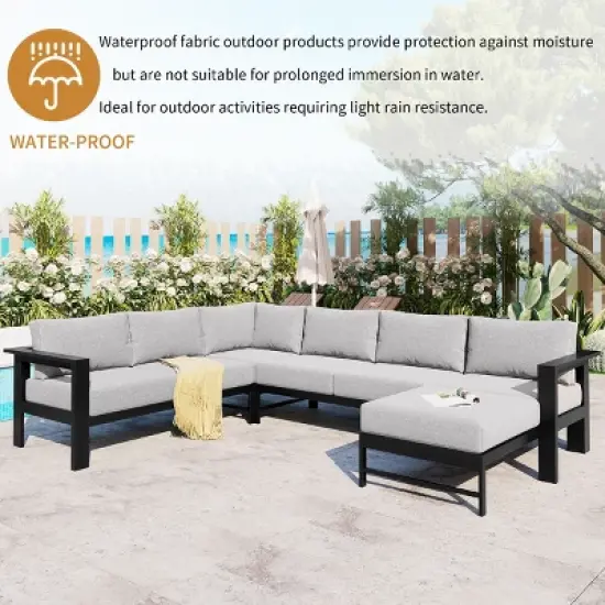 Outdoor U-Shaped Sectional Sofa for Garden, 6-Seat Sofa Set with Corner Sofa, Sofa with Aluminum Frame and Polyspun Cushions&ndash;Cuddlewood image {2}