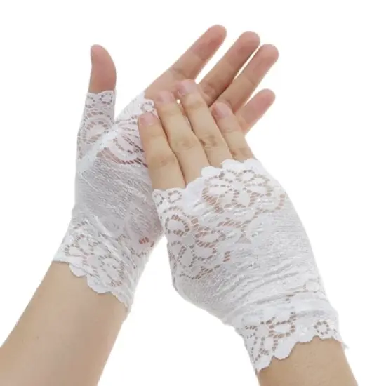 Unique Bargains Breathable Flower Half Finger Manicure Gloves 1 Pair image {6}