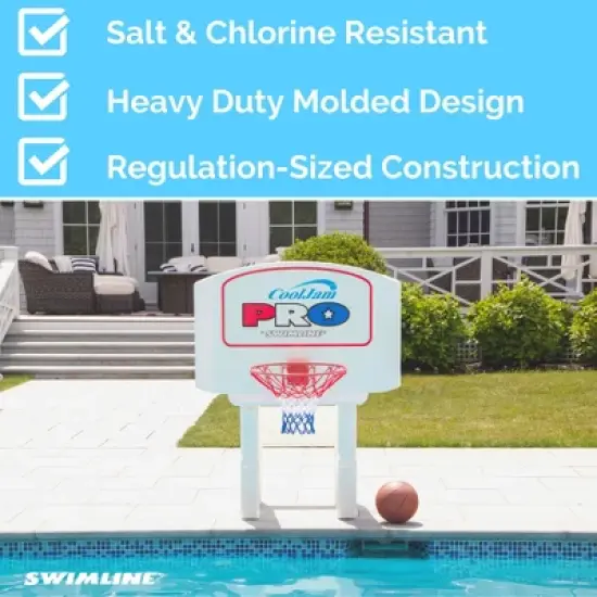 Swimline Cool Jam Pro In-Ground Poolside Basketball Game with Hoop, Regulation Size Ball, and Adjustable Backboard Height for Kids and Adults image {4}