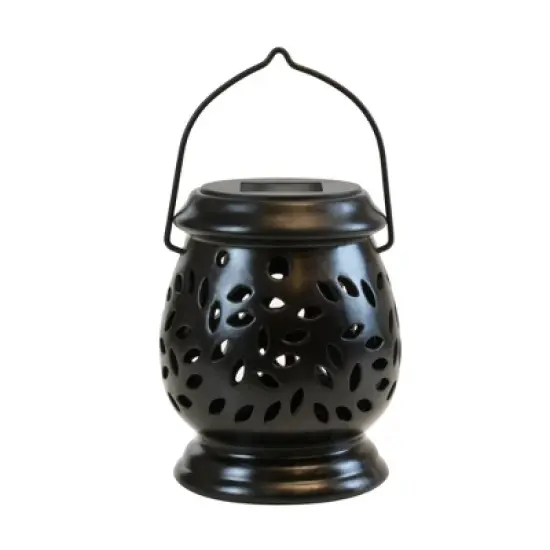 LumaBase Solar-Powered Black Ceramic Lantern with LED Light image {7}