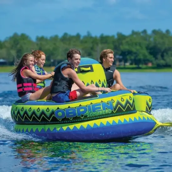 O'Brien 2211555 Sombrero Party Series Inflatable 4 Person 88 Inch Water Sports Towable Tube for Boating with Quick Connect Tow Hook image {3}