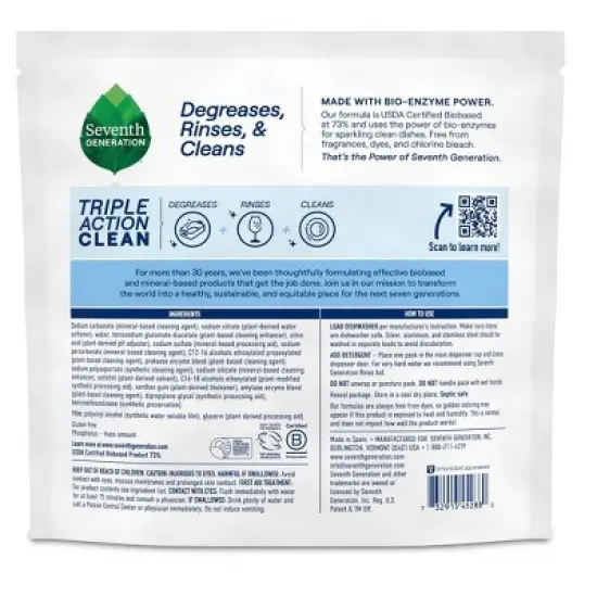 Seventh Generation Triple Action Clean Dishwasher Detergent Packets - 16ct image {2}