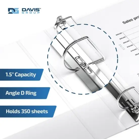 Davis Group 6pk 1.5" Premium Economy Angled D-Ring Binder White: 350 Sheet Capacity, Hard Cover, 2 Pockets, Polypropylene image {2}