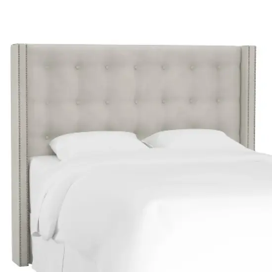 Nail Button Tufted Wingback Velvet Headboard  - Skyline Furniture image {1}