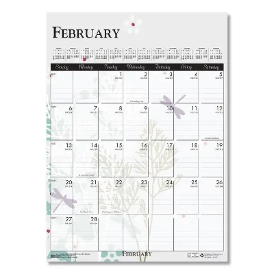 House of Doolittle Recycled Wild Flower Wall Calendar Wild Flowers Artwork 12-Month January 2026 to December 2026 White image {1}