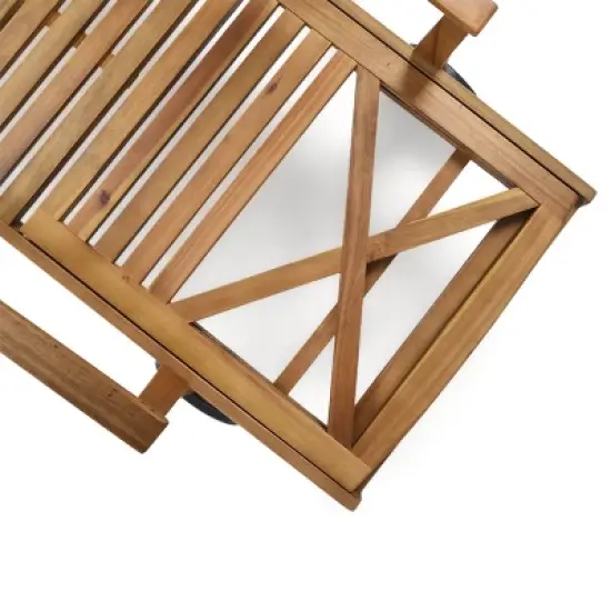 GDFStudio Abena Outdoor Acacia Wood Adjustable Chaise Lounge with Wheels image {7}