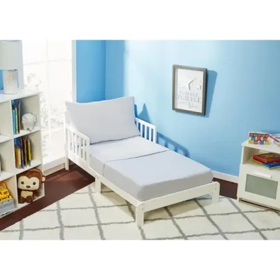 EVERYDAY KIDS 3 Piece Toddler Sheet Set - Soft Microfiber Toddler Bedding - Includes a Flat Sheet, a Fitted Sheet and a Pillowcase - Solid Grey image {4}