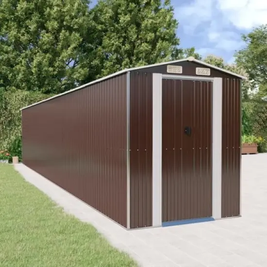 vidaXL Large Outdoor Garden Storage Shed in Dark Brown - Galvanized Steel Design for Durability - Spacious for Tools and Equipment Storage image {1}