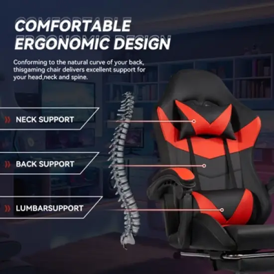 Dexmalle Ergonomic Black-Red Gaming Chair with PU Seat image {1}